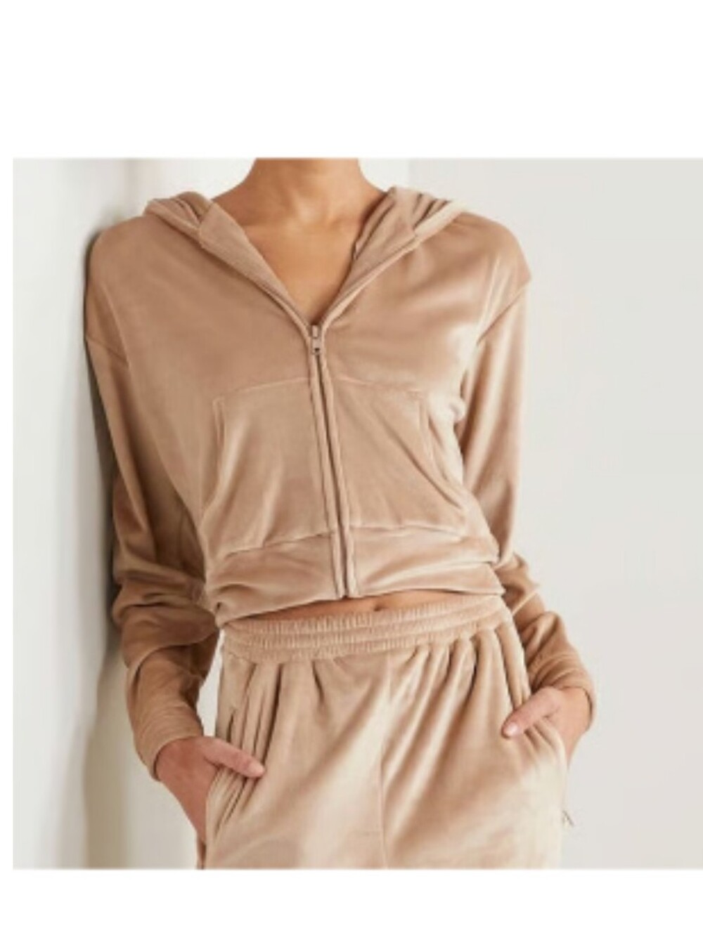 SKIMS Velour Cropped Zip Up Hoodie Brown Sienna Small